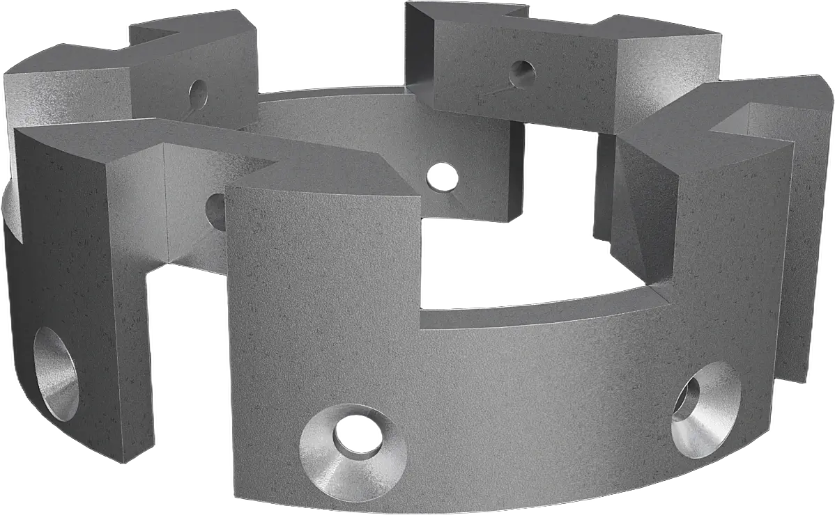 CAD render of the Magpie bottom bulkhead ring with six strut mounting tabs.