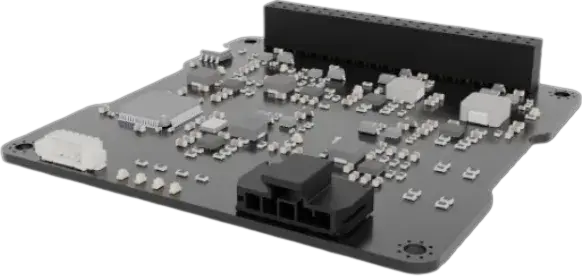 CAD render of the Magpie EPM PCB with power connectors and regulators.