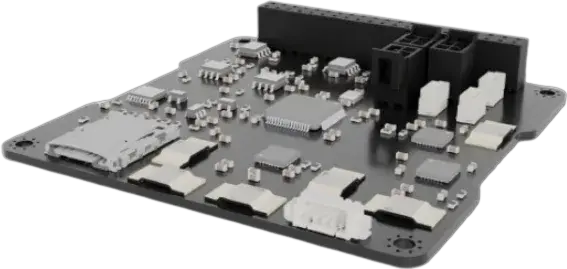CAD render of the Magpie SEM PCB with SD card slot and GPIO header.